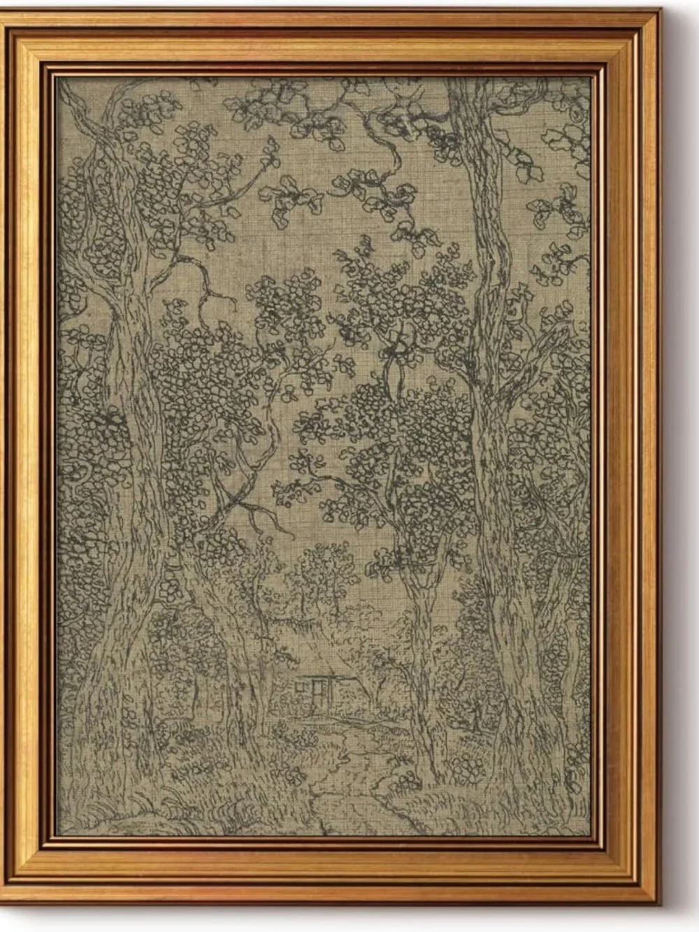 Vintage Gold Framed Canvas Art - Antique Landscape Sketch, 12x16 Inch Decor